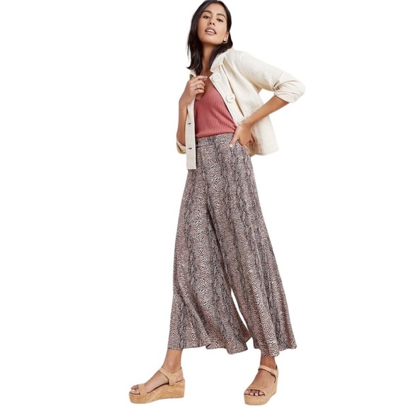 Anthropologie Skirted Wide-Leg Pants Reptile Snake Print Size 6 - Picture 3 of 15
